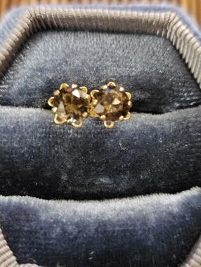 14k Smokey Quartz Yellow Gold Stud Earrings